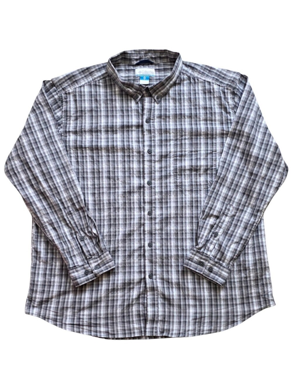 Columbia 3XL Gray Plaid Button Down Long Sleeve Outdoor Shirt XXXL